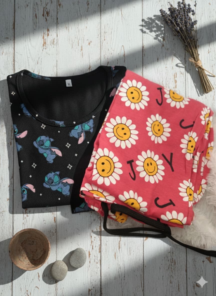 Irah Vastra women’s T-shirt and pant set — folded flatlay view