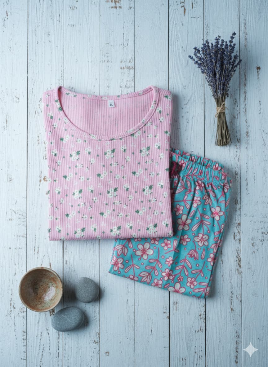 Irah Vastra women’s T-shirt and pant set — folded flatlay view