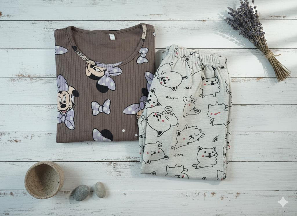 Irah Vastra women’s T-shirt and pant set — folded flatlay view