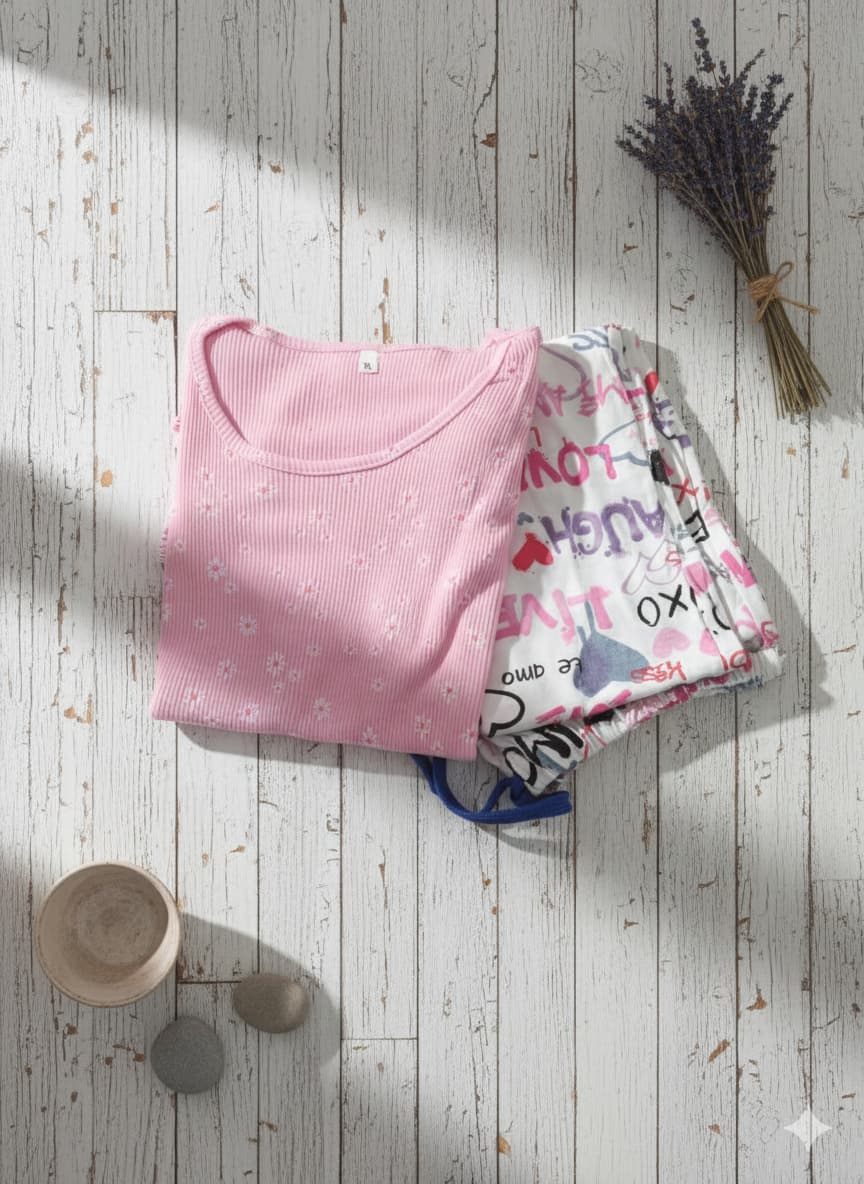 Irah Vastra ribbed T-shirt in pink — folded flat lay view