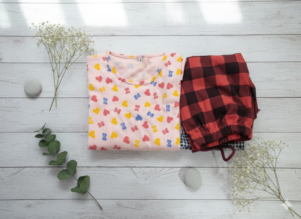 Irah Vastra women’s T-shirt and pant set — folded flatlay view 