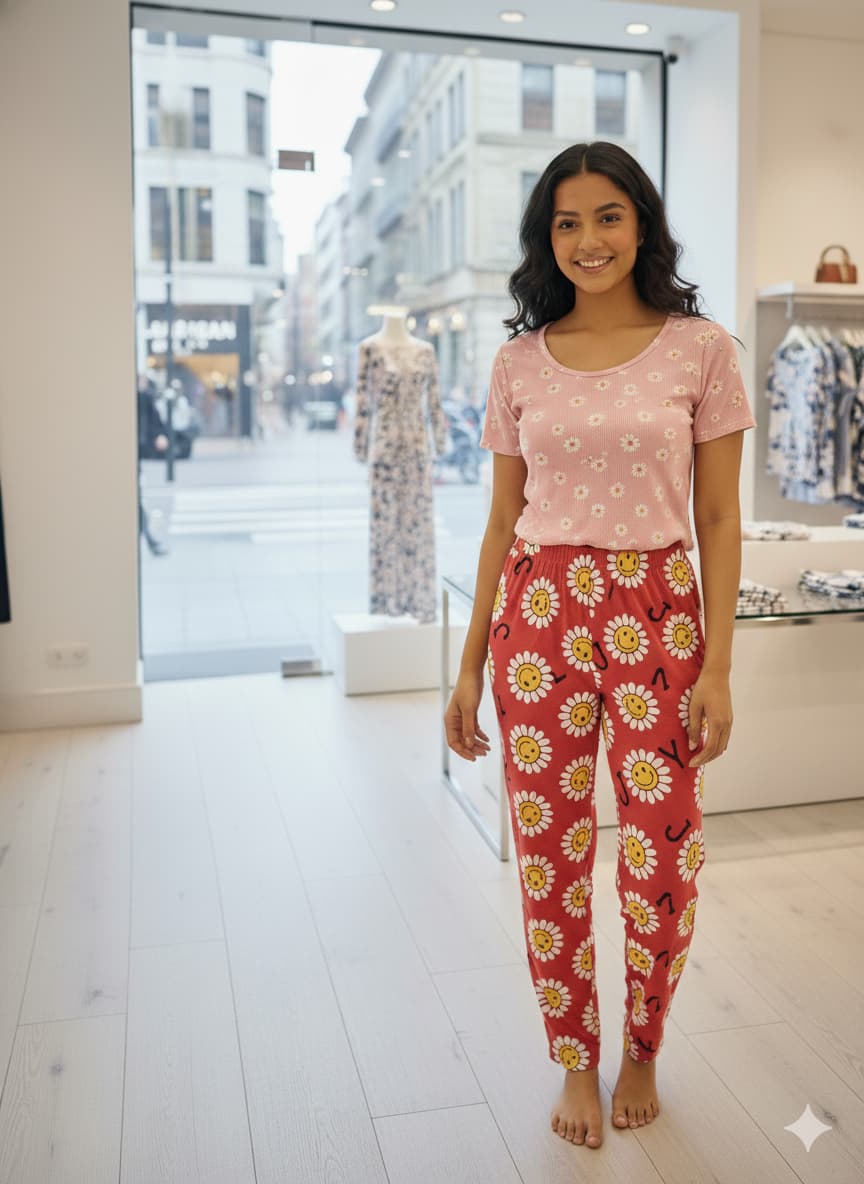 Irah Vastra women’s T-shirt and pant set — model front view