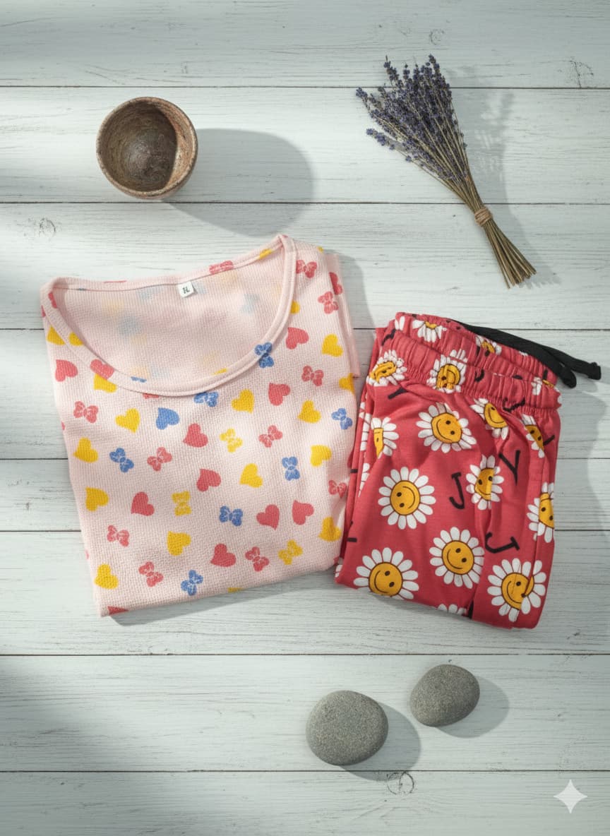 Irah Vastra women’s T-shirt and pant set — folded flatlay view