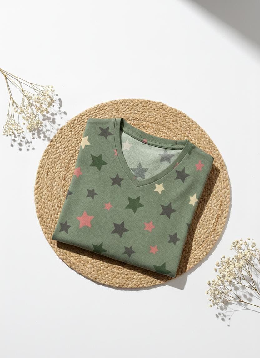 Flat lay view of women’s printed cotton long polo nightdress showcasing fabric texture and design by Irah Vastra
