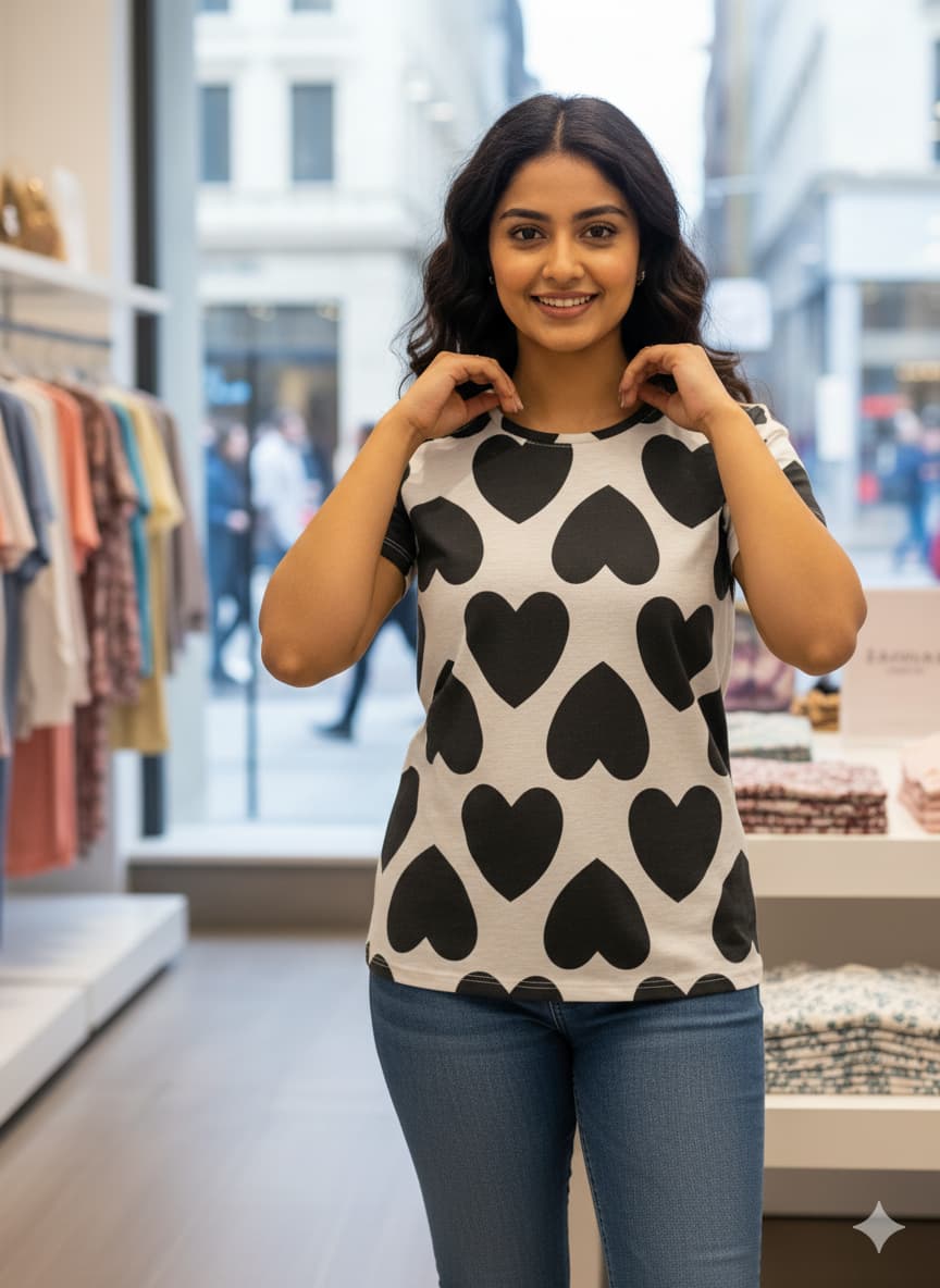 Irah Vastra ribbed T-shirt — front model view with product flatlay