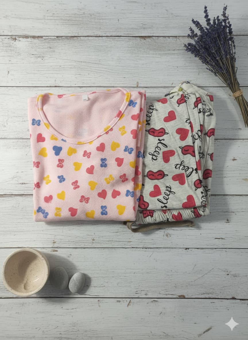 Irah Vastra women’s T-shirt and pant set — flatlay folded view