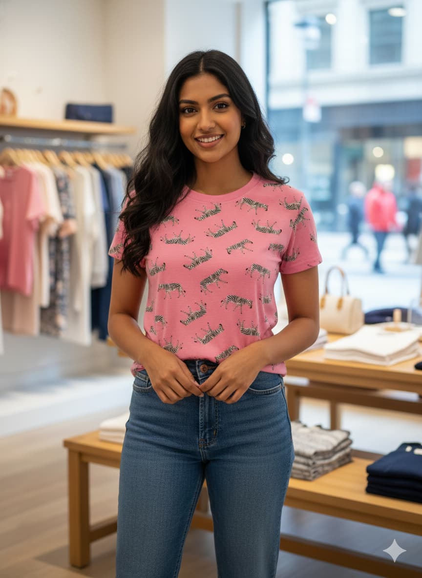 Irah Vastra ribbed T-shirt — front model view with product flatlay