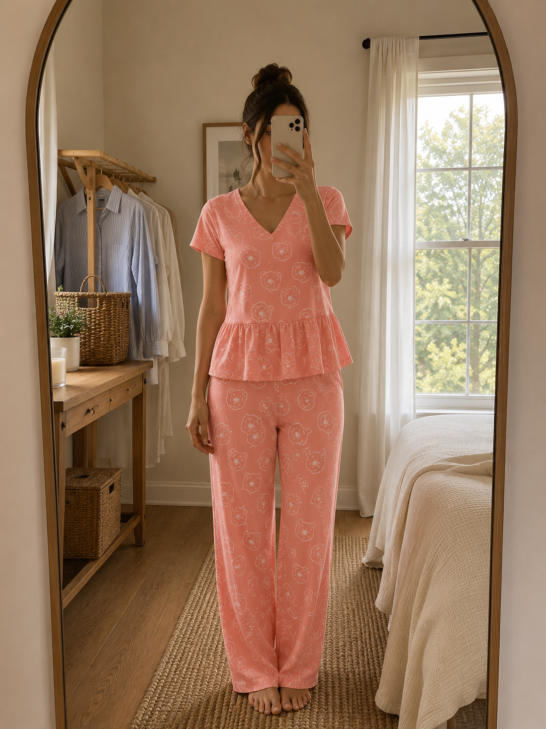 Export quality Blush Whispers Orangy Peach Print Peplum Night Suit