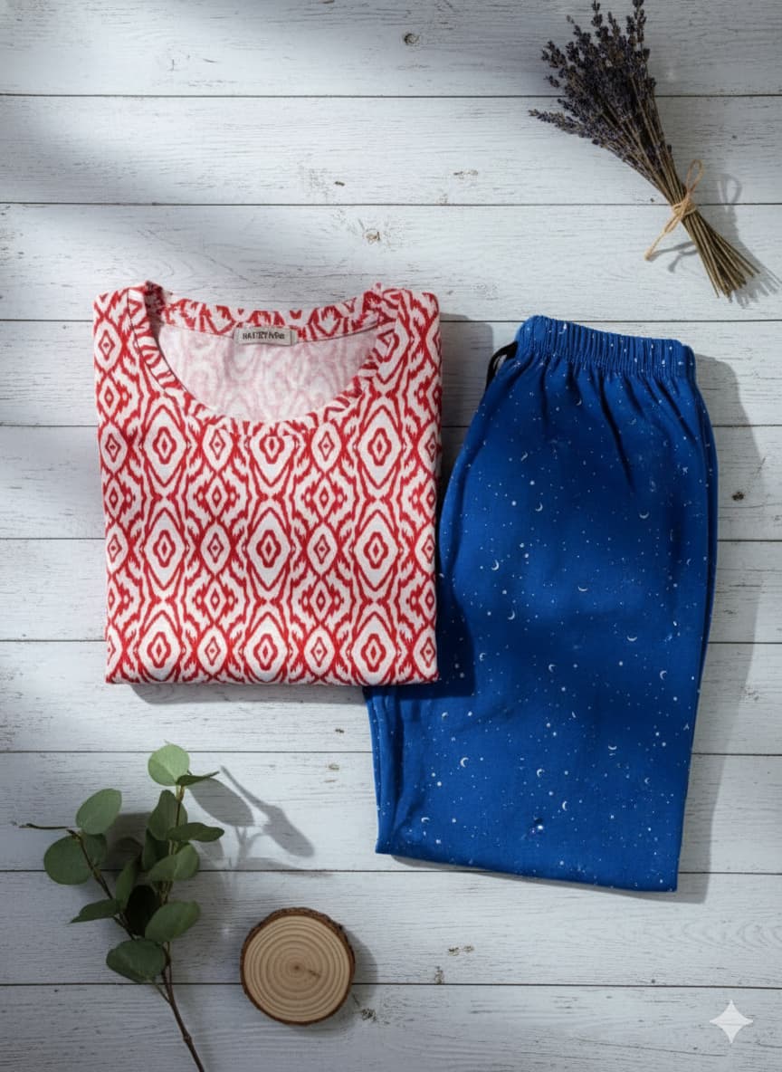 Irah Vastra women’s T-shirt and pant set — folded flatlay view