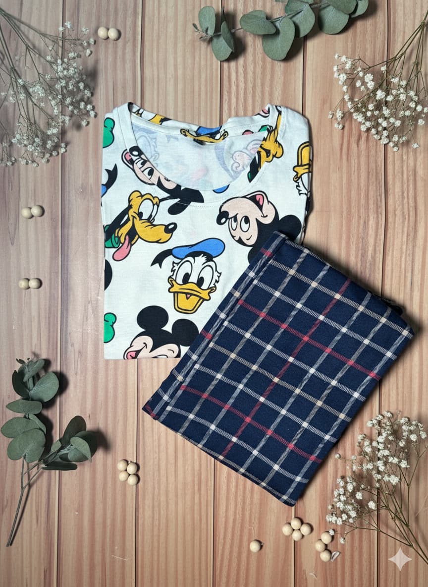 Irah Vastra women’s T-shirt and pant set — folded flatlay view 
