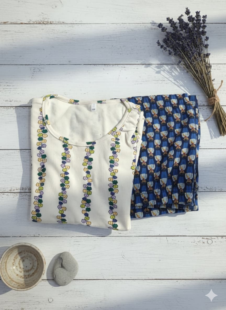 Irah Vastra women’s T-shirt and pant set — folded flatlay view