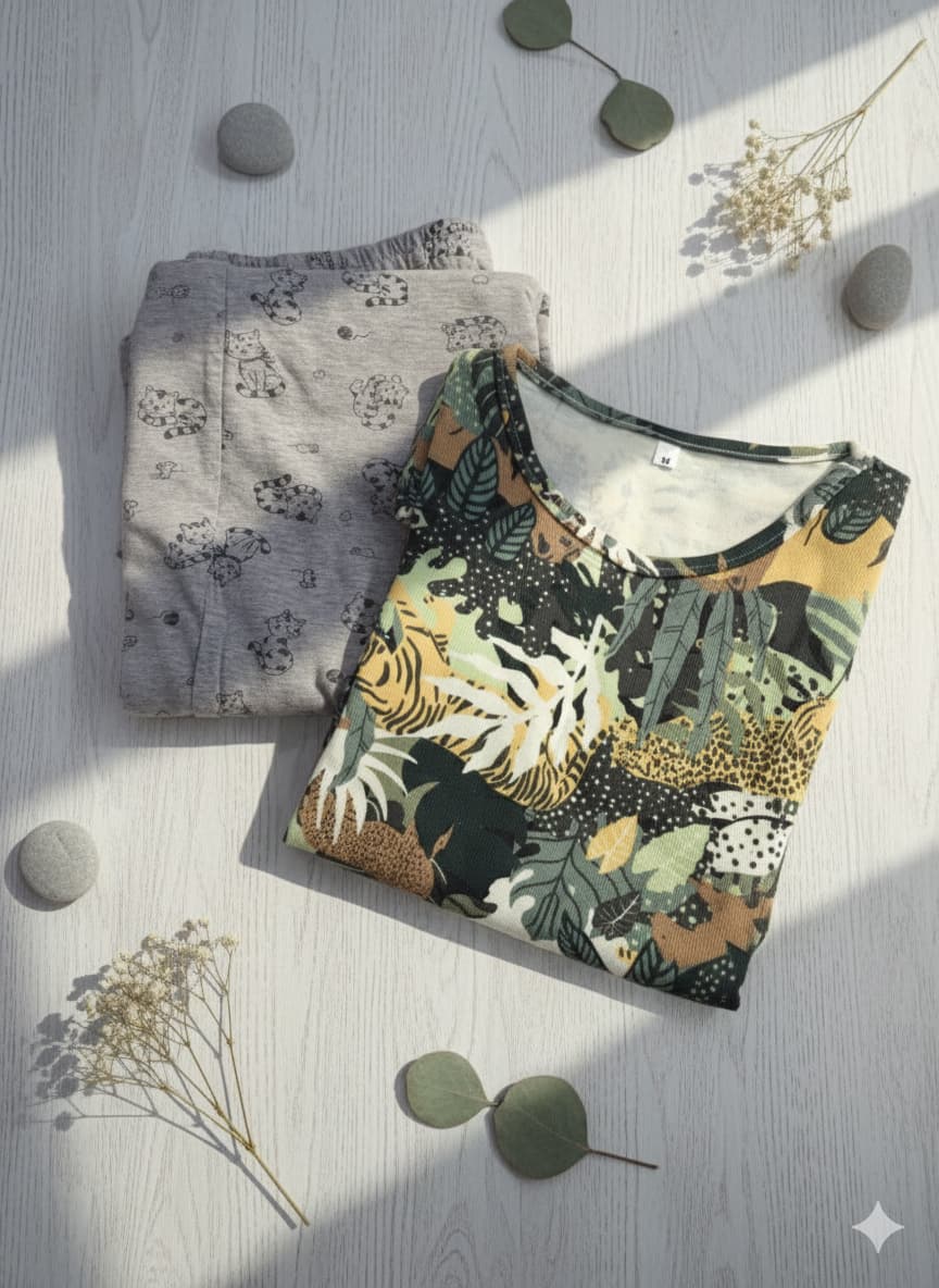 Irah Vastra women’s T-shirt and pant set —folded flatlay view