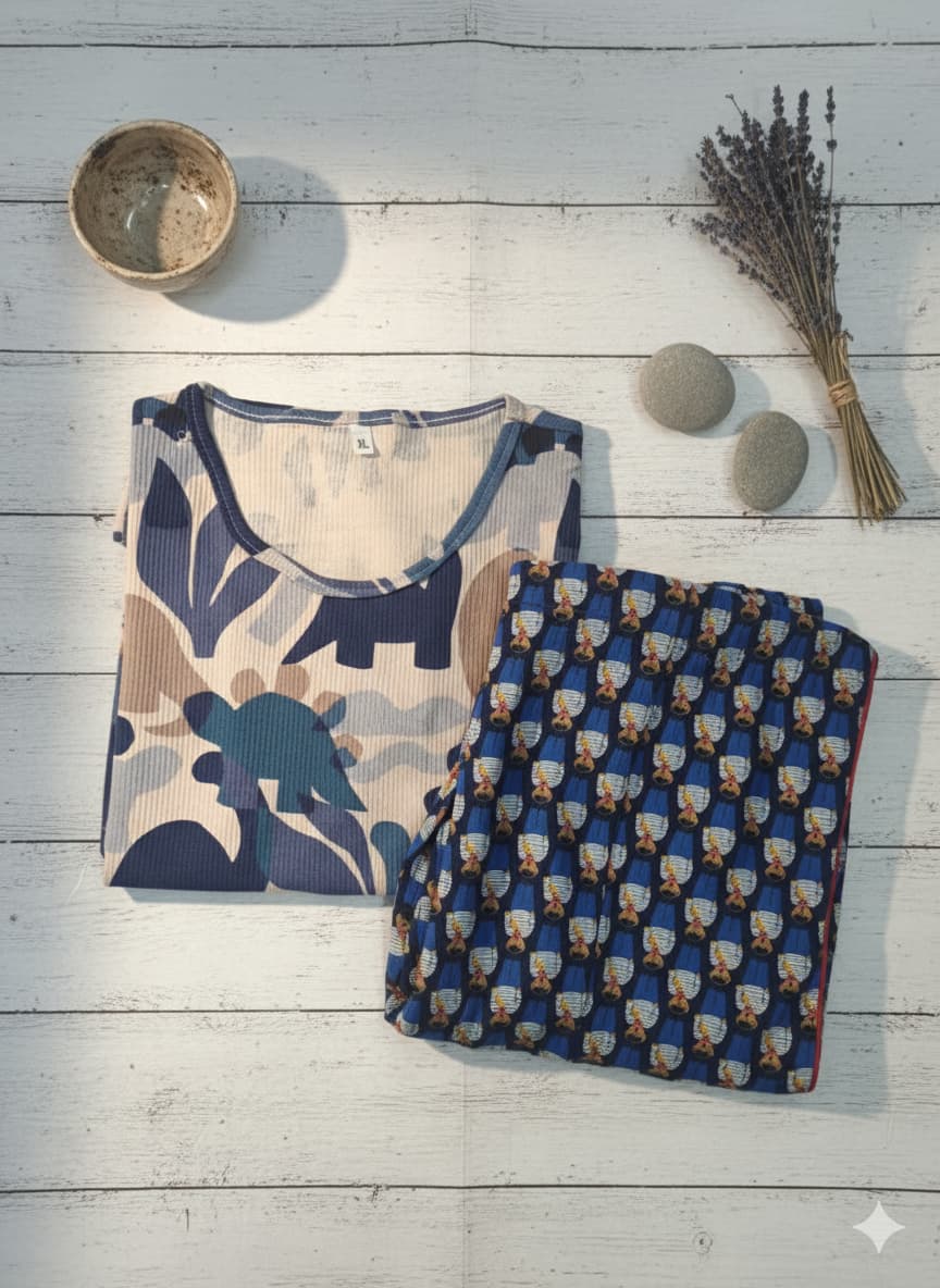 Irah Vastra ribbed T-shirt in blue — folded flat lay view